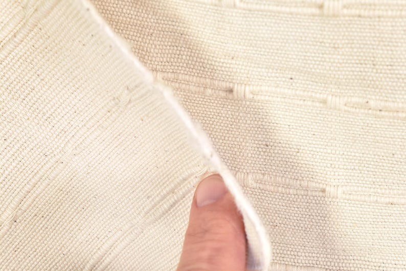 Geometric Thai Woven Cotton Fabric, Beige Upholstery Material image 6