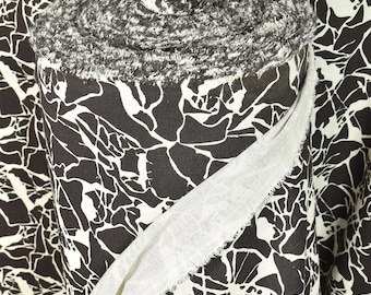 Abstract Leaf Print Cotton Fabric, Sturdy Rustic Weave, Thailand Craft