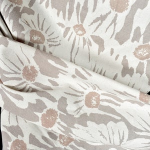 Flower print fabric, natural cotton twill, off-white, soft, pale, brown & gray pattern, 45&quot; wide, Thai craft, fabric by the yard PHA375