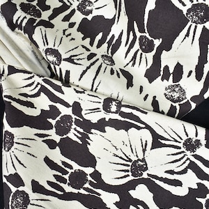 Flower print fabric, natural cotton twill, off-white background, warm black pattern, 45&quot; wide, Thailand craft, fabric by the yard PHA384