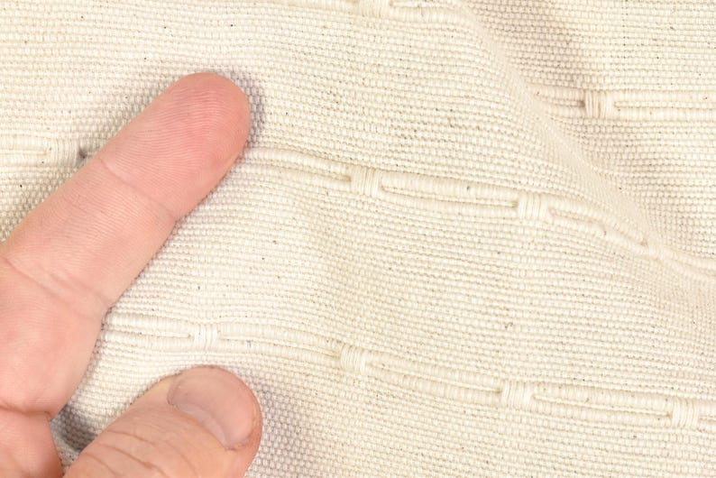 Geometric Thai Woven Cotton Fabric, Beige Upholstery Material image 7
