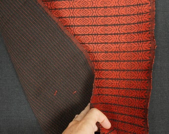 Ethnic textile, orange Hmong Chin tribal tapestry, hilltribe home decor, handwoven boho cotton fabric table runner XX17