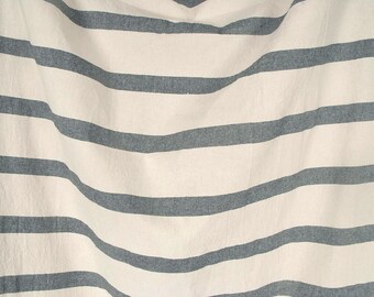 Striped Cotton Fabric, Off-White with Black Bands, Thai Woven Fabric