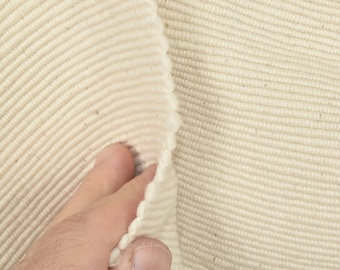 Ivory White Ribbed Cotton Fabric, Heavyweight Rustic Thai Material