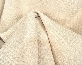 Beige, off-white, unbleached woven heavy weight cotton fabric, knit sweater pattern, natural rustic crafting cloth from Thailand loom PHA102