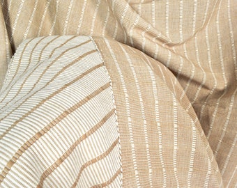 Light brown tan and cream handwoven cotton fabric, ribbed texture, striped, double-sided, Thai woven material per yard PHA325