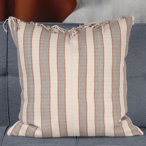 Tribal Hmong Pillow Cover, Hand Woven Striped Cushion, Natural Dye