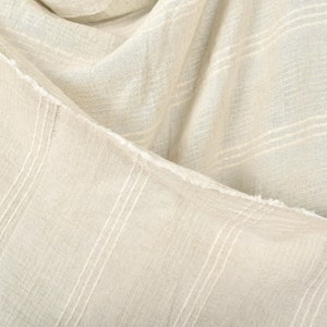 Delicate neutral unbleached beige fabric, lightweight corded stripe linen cotton material, warm tone, Thailand woven, 10 yards PHA136-10