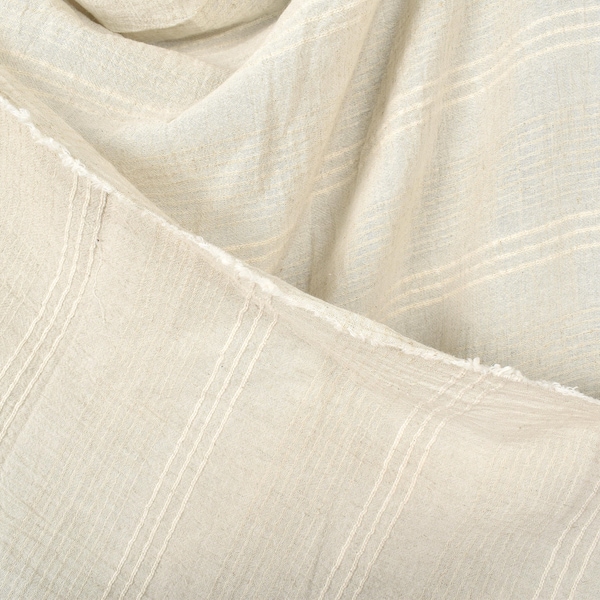 Delicate neutral unbleached beige fabric, lightweight corded stripe linen cotton material, warm tone, Thailand woven by the yard PHA136