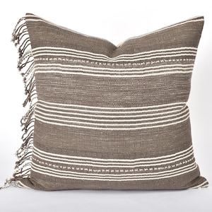 Handmade Throw Pillow, 21 inch, Hmong Tribal Handwoven Cushion Cover, Neutral, Organic VV95