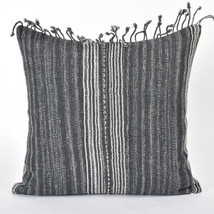 Ethnic Hmong Tribal Throw Pillow, 18 inch, Modern Farmhouse Decor, Fringed Edge, Handwoven, Handmade, Organic PP11
