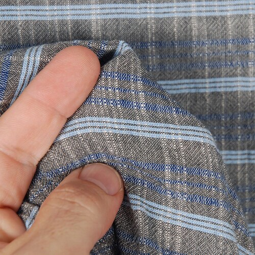 Thailand cotton fabric, striped black and blue, lightweight crepe material, bold bands and dashes, woven fabric by the shops yard PHA40