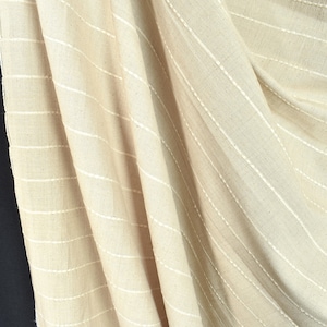 Neutral sand beige color, handwoven cotton fabric with woven off-white striping, light/medium-weight, fabric by the yard PHA334