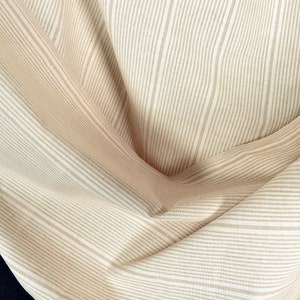 Understated pale brown stripe pattern neutral cream handwoven cotton fabric, medium weight organic dye, Thailand craft, sold by yard PHA324