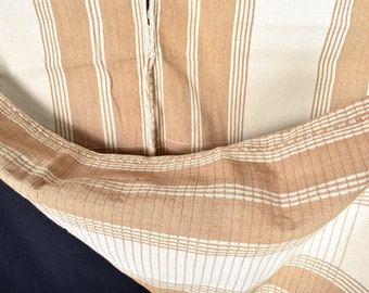 Handwoven Karen Hmong Cotton Tunic, Tan Striped Textile Runner