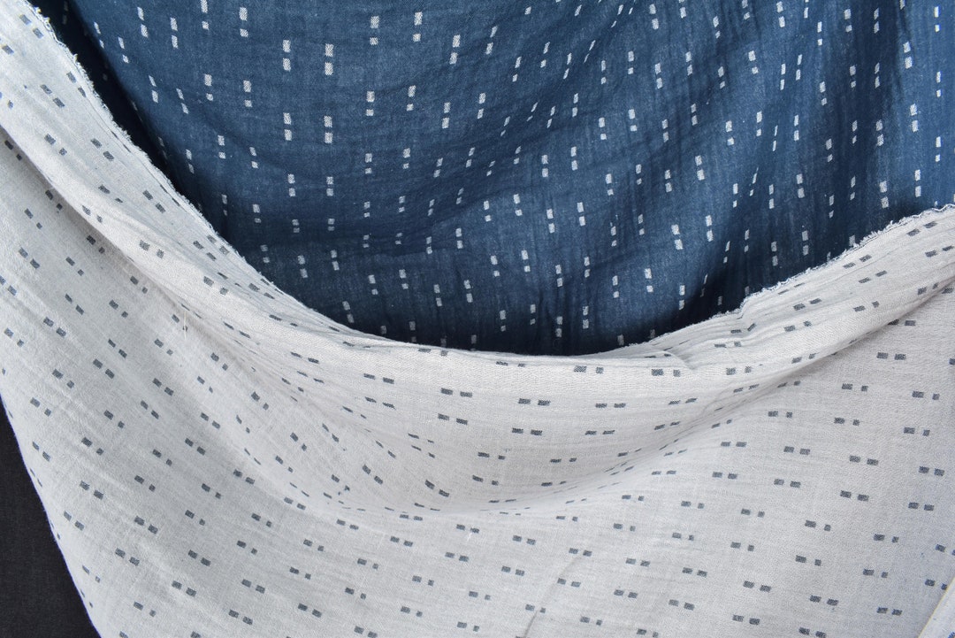 Blue White Quilted Twoply Cotton Fabric, Square Geometric Pattern