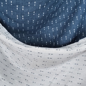 Blue white quilted two-ply cotton fabric, square geometric pattern, reversible, soft and flexible, medium-weight, Fabric By The Yard PHA157