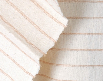 Sturdy country cotton fabric, off-white, cream color, horizontal woven tan stripes, for upholstery pillow clothing craft Thailand loom PHA2