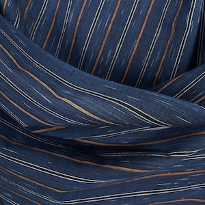 Handwoven indigo blue cotton fabric, black, brown, and white stripes, rich color, woven in Thailand, medium weight, by the yard sales PHA147