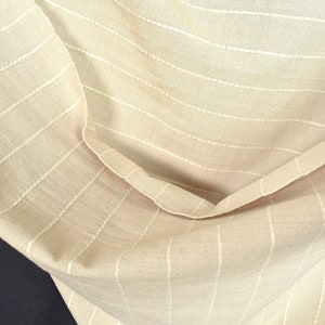 Neutral sand beige color, handwoven cotton fabric with woven off-white striping, light/medium-weight, fabric by the yard PHA334
