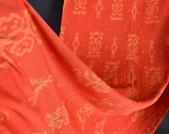 Handwoven Indonesian Ikat Cotton Tapestry, Boho Orange Throw