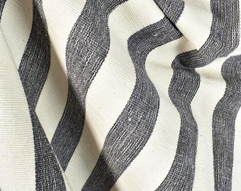 Handwoven Cotton Fabric, Ivory with Black Stripes, Heavyweight Texture, Per Yard