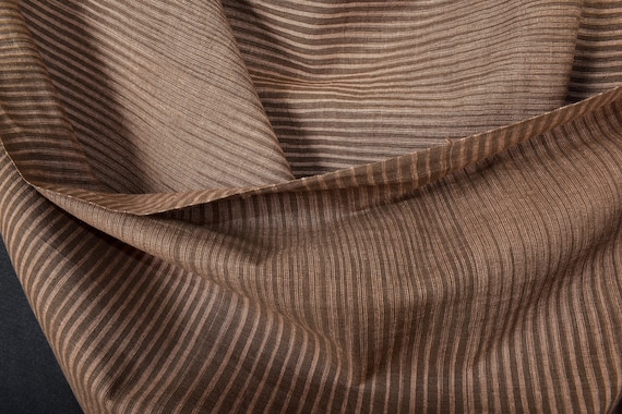 Tan Beige Brown Striped Pattern Fabric, Handwoven Organic