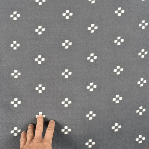 Textured woven neutral gray cotton, warm white cross check pattern, printed Thai woven shops clothing fabric, pillow material supply PHA209
