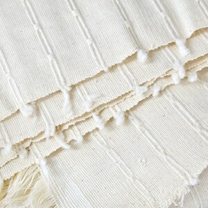 Geometric Thai Woven Cotton Fabric, Beige Upholstery Material image 19
