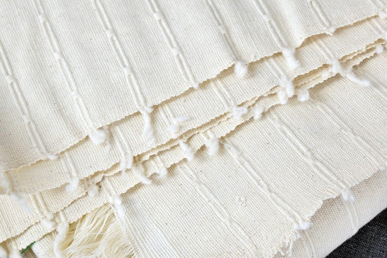 Geometric Thai Woven Cotton Fabric, Beige Upholstery Material image 19