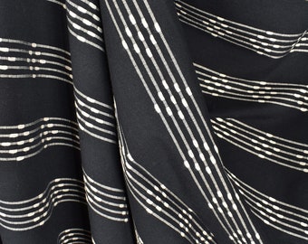 Black Cotton Fabric, White Striped Thai Woven Craft, Per Yard