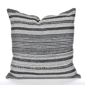 Bohemian home decor, handwoven cotton pillowcase, 19 inch square cushion, minimalist style, black off-white striped pillow, natural dye LL33