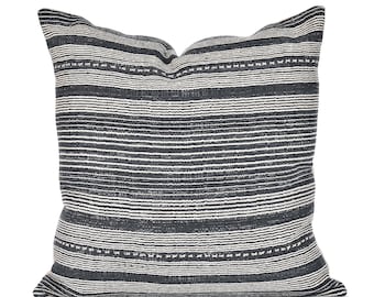 Funda de almohada de algodón tejida a mano, cojín a rayas negras y blancas, 48 cm (19 pulgadas)