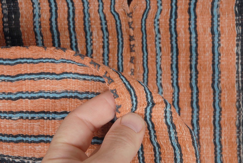 Hmong fabric ethnic tribal textile hilltribe Thailand throw natural organic dye orange black blue Decor pillow boho pillow decor 40 XC49