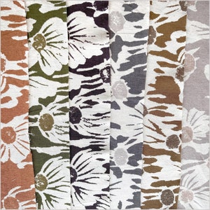 Flower print fabric, natural cotton twill, off-white, two-tone dark/light gray pattern, 45&quot; wide, Thailand craft, fabric by the yard PHA385
