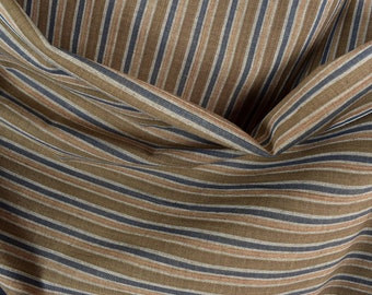 Gorgeous pale brown, blue, blush, gray stripe handwoven cotton fabric, medium weight organic dye, Thailand craft supply, sold by yard PHA322