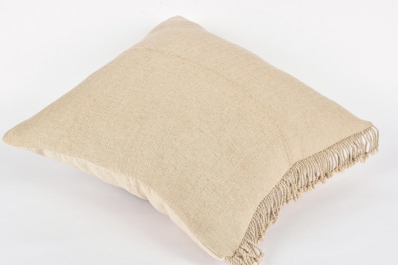 Hmong tribal 21 inch square cushion neutral unbleached beige natural organic KK69 Tribal ethnic solid pillow handwoven hemp