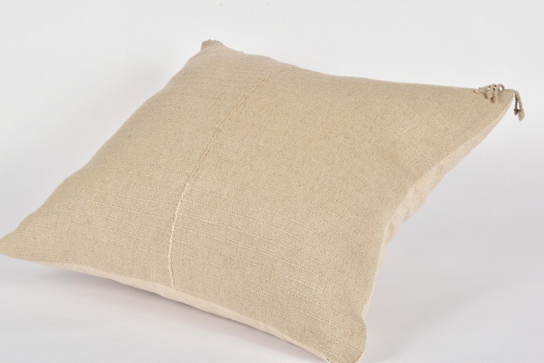 Hmong tribal 21 inch square cushion neutral unbleached beige natural organic KK69 Tribal ethnic solid pillow handwoven hemp