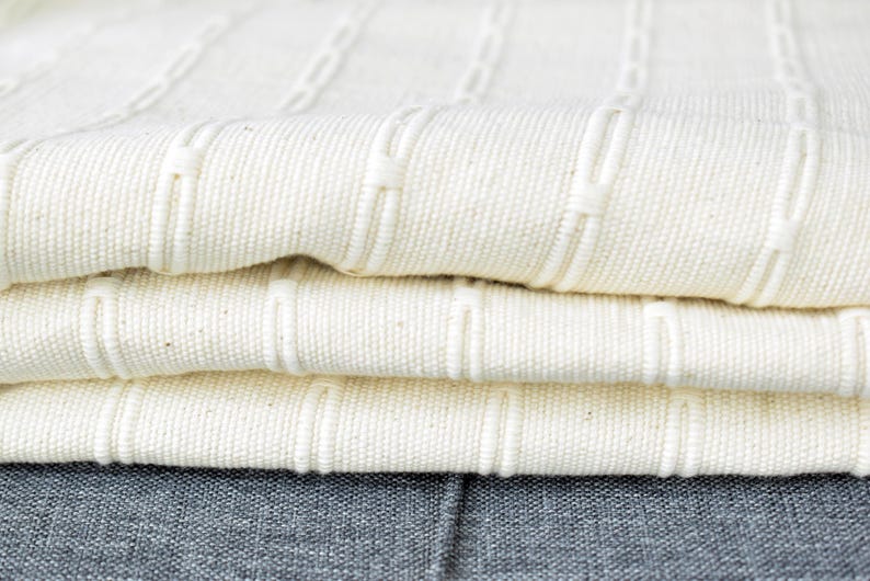 Geometric Thai Woven Cotton Fabric, Beige Upholstery Material image 18