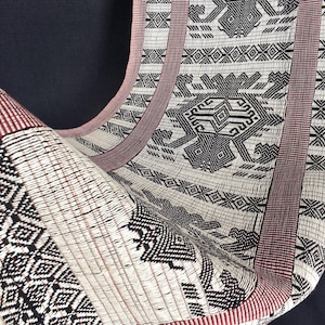Indonesian home decor, boho fabric natural ethnic tapestry, Sumba Pahikung black white red handwoven tribal cotton textile runner EW20