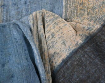 Brown, blue, gray, batik fabric, 100% cotton double-ply, streak pattern ethnic textile, handmade tie dye natural color material PP62
