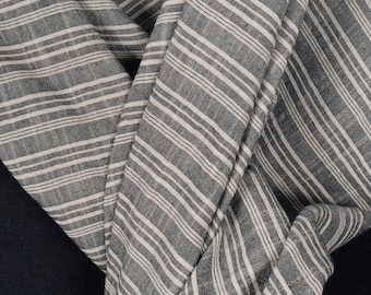 Striped Black Off-White Cotton Fabric, Lightweight Crepe Thailand Textile By The Yard