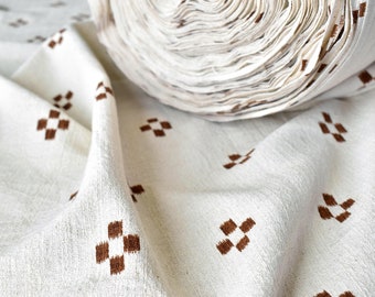 Textured Woven Cotton Fabric, Beige & Copper Check, Soft Thai Craft