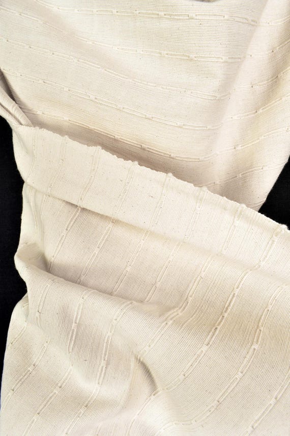 Geometric Thai Woven Cotton Fabric, Beige Upholstery Material