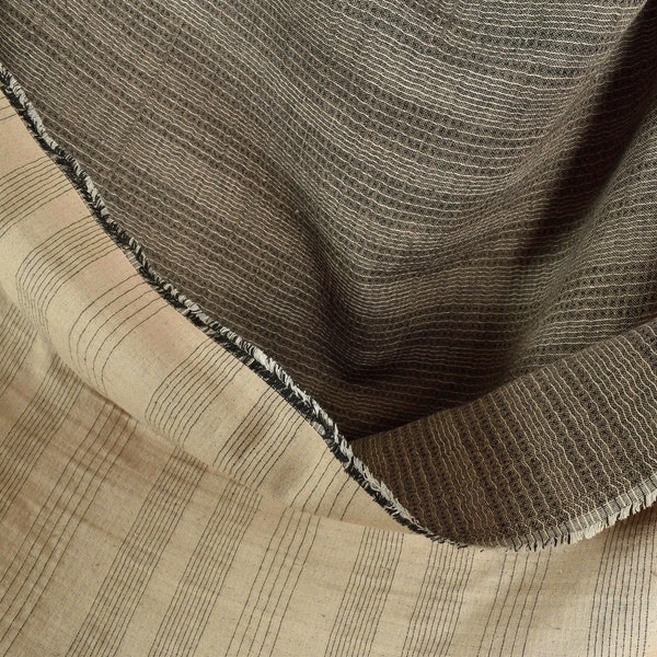 Warm rust brown cotton fabric with black and white woven pin stripes, quilted double ply, Thailand craft supply sold by the yard PHA312