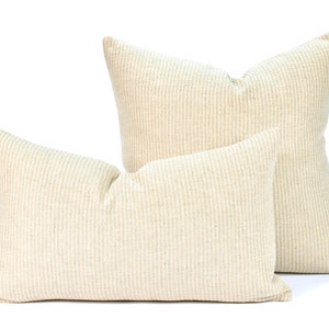 Neutral beige oatmeal color, linen, hemp and cotton stripe pillow cover, natural minimalist decor pillowcase, rustic unbleached cushion QQ83