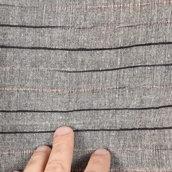 Handwoven cotton fabric, gray with black and pale pink striping. Natural organic dye, 100% cotton material, medium-weight, per yard PHA201