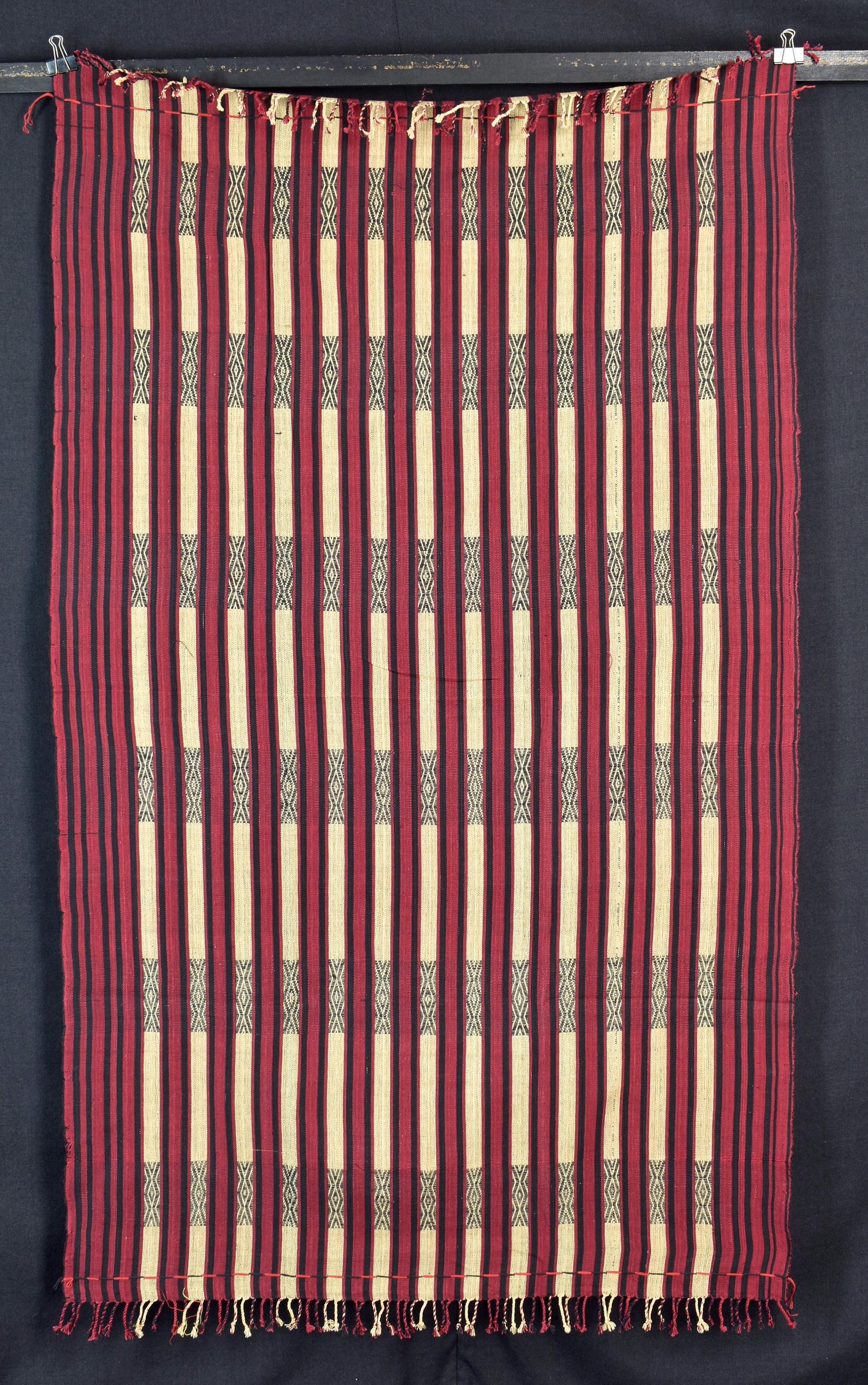 ヴィンテージの手織りナガコットンスロー、マルーンストライプ