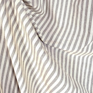 Striped, chalky brown & cream 100% cotton natural dye, handwoven fabric, light-weight, soft hand feel, elegant Thai woven craft PHA338