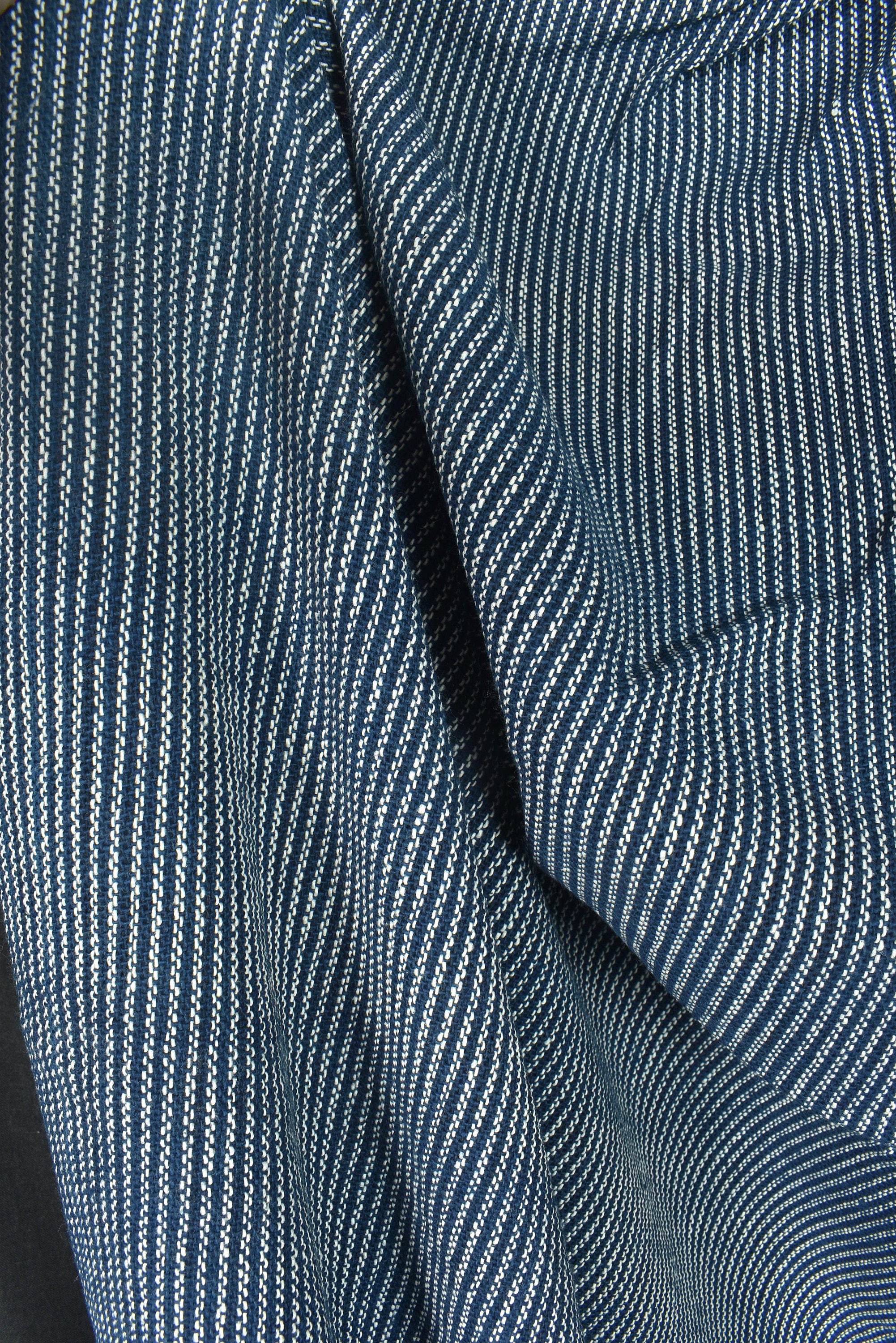 Handwoven Indigo Blue Zigzag Stripe Cotton Fabric, Rustic Thai